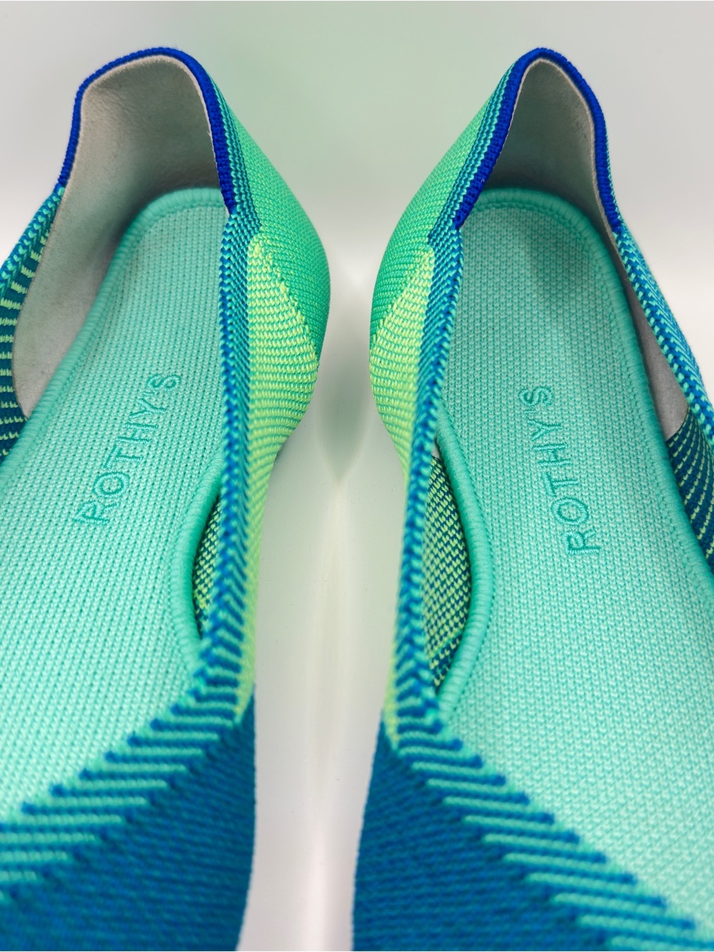 Rothy’s The Point Calypso Green Teal Chevron Colorblock Flat W8.5 - Picture 5 of 10